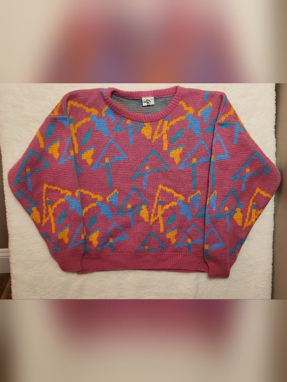Pink Abstract Pattern Crewneck Sweater - Women